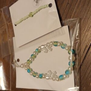 Elegant Beaded Bracelet Set - Green and White